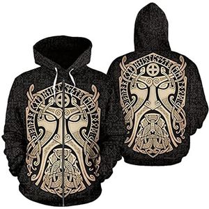 Viking Odin 3D Gedrukt Pullover Hoodie, Harajuku Lange mouw Zip Casual Street Harajuku Heren Viking Kleding