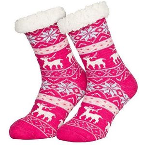 Piarini 1 paar knuffelsokken met ABS-zool, warme damessokken, huissokken, wintersokken met anti-slip noppen, Deer-roze (one size), 35-42