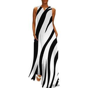 Skin Zebra Damesjurk, enkellang, slim fit, mouwloos, maxi-jurk, casual, zonnejurk, 5XL