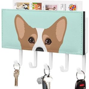 Cartoon Leuke Corgi Hond Sleutelhouder voor Muur Sleutelhangers Organizer Wandmontage Sleutelrek met 5 Haken