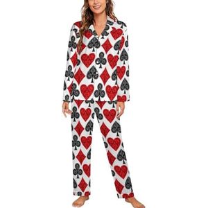 Speelkaart Poker Vrouwen Lange Mouw Button Down Nachtkleding Zachte Nachtkleding Lounge Pyjama Set 2XL