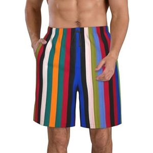 PHTZEZFC Strandshorts voor heren met gekleurde strepen - lichtgewicht, sneldrogende zwembroek met trekkoord en zakken, Wit, M