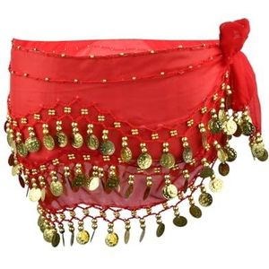 Shengxi Buikdansriem voor dames, chiffon voor buikdans, buikdansrok met gouden munt voor partyshows, Rood, Eén maat