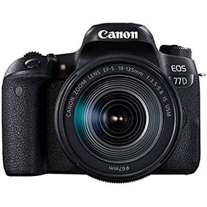 Canon EOS 77D DSLR digitale camera - met lens EF-S 18-135mm F3.5-5.6 is USM (24,2 megapixel, 7,7 cm (3 inch) display, APS-C CMOS-sensor, Full-HD), zwart