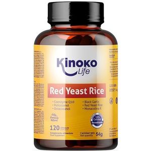 Gefermenteerde RODE RIJST | Red Yeast Rice | Zuiver co-enzym Q10 30 mg (ubiquinon) | 20 mg Policosanol, Zwarte knoflook en Octacosanol. 120 V-kappen | Geschikt voor veganisten.