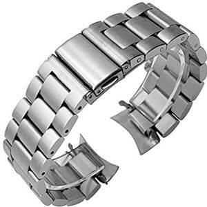 Roestvrij stalen horlogeband for Samsung for Galaxy horloge for S3 46 mm for SM-R800 sportband gebogen eindriem polsarmband zilver zwart (Color : Silver, Size : 22mm)