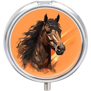 Pillendoosje Travel Pill Organizer Oranje Achtergrond met Paardenhoofd Gedrukt Leuke Pillendoos Handige Pillendoos Geschikt om in zakken en tassen te worden geplaatst