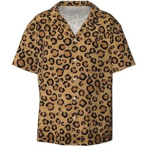 OdDdot Wild Leopard Dierenprint Heren Button Down Shirt Korte Mouw Casual Shirt voor Mannen Zomer Business Casual Jurk Shirt, Zwart, M