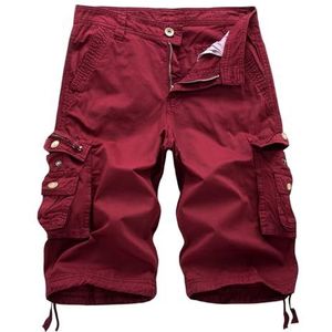 Men's Cargo Shorts Heren Cargo Shorts Lichtgewicht Cargo Shorts Utility Work Short Outdoor Katoen Twill Shorts Work Shorts with Multi-Pocket(Red,48)