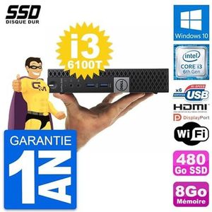 Dell Mini PC OptiPlex 3040 Micro i3-6100T RAM 8GB SSD 480GB HDMI Windows 10 WiFi (Refurbis)