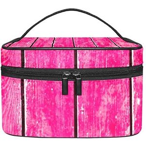 Make-up Organizer Bag, Travel Makeup Bag Organizer Case Draagbare Cosmetische Tas voor Vrouwen en Meisjes Toiletries Roze Hout Print, Meerkleurig, 22.5x15x13.8cm/8.9x5.9x5.4in