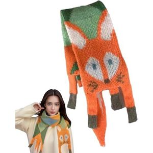 Fox-wintersjaal - Comfortabele gebreide sjaal met vossenpatroon,Gebreide sjaal voor dames en meisjes, nekwarmer voor buiten, binnen, zachte sjaal voor koud weer, wintercadeau Dalynn