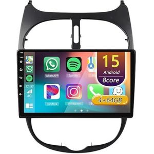 Android 15 Radio,voor Peugeot 206 2001-2008, 9 Inch Touchscreen Autoradio Met Wireless CarPlay Android Auto Bluetooth WIFI GPS-navigatie Swc(A 4core (2G+32G))