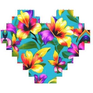 Hawaiiaanse kleurrijke bloemen legpuzzel - hartvormige bouwstenen puzzel-leuk en stressverlichtend puzzelspel