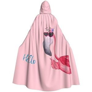 OPSREY Hallo Bril Flamingo Gedrukt Volwassen Hooded Poncho Volledige Lengte Mantel Gewaad Party Decoratie Accessoires
