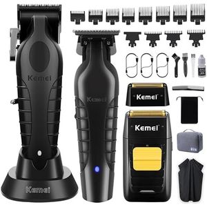 KEMEI Professionele tondeuse, haar-/baardtrimmer, folieseerset voor mannen, draadloze tondeuse, elektrisch scheerapparaat met reservekoppen en netten, USB-tondeuseset