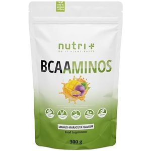 Nutri+ BCAA Poeder Mango Passievrucht - Amino Complex Hoog Gedoseerd - Instant BCAA's Poeder - Beste Oplosbaarheid & Sensationele Smaak - 300g Aminozuur Poeder - Aminozuur Mix