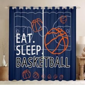 Homemissing Basketbalraamgordijnen voor slaapkamer, woonkamer voor meisjes, jongens, kinderen, marineblauwe raamgordijnen basketbal patroon gordijnen sport spel bal thema raambehandelingen, B 66 x 72