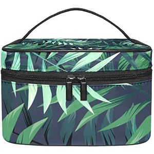 Blad tropische groene zomer make-up organizer tas, reizen make-up tas organizer case draagbare cosmetische tas voor vrouwen en meisjes toiletartikelen, Meerkleurig, 22.5x15x13.8cm/8.9x5.9x5.4in