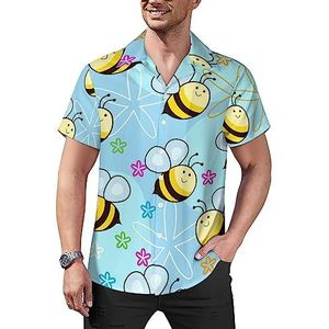 Flying Bees Casual button-down shirts voor heren, korte mouwen, Cubaanse kraag, T-shirts, tops, Hawaiiaans T-shirt, 2XL