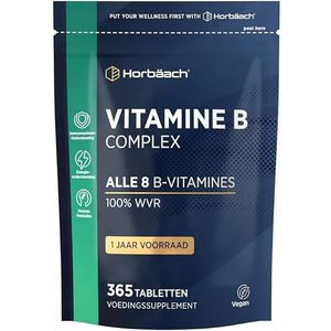Vitamin B Complex | 1 Jaar Voorraad - 365 Vegan Tabletten | Alle 8 B Vitaminen + Choline | Vitamine B1, B2, B3, B5, B6, B12, Biotine & Foliumzuur | van Horbaach