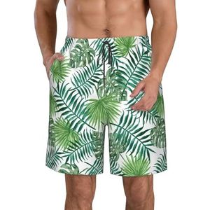 JIAWUJYNB Transparante strandshorts voor heren, met palmbladerpatroon, lichtgewicht, sneldrogend, met trekkoord en zakken, Wit, XL