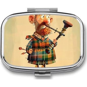Cartoon Schotse Doedelzak Pillendoos Geneeskunde Pil Organizer Kleine Pil Case Reizen Pil Container Draagbare Pil Case voor Pocket 2 Compartiment Pillenhouder Pillendozen voor Reizen