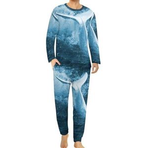 Witte walvis waterspatten heren pyjama set lounge wear lange mouwen top en onderkant 2 stuk nachtkleding