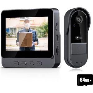 Videofoon, 4,3 inch video-intercom, deurbel, draadloze deurbelcamera met monitor, menselijke detectie, bidirectionele audio, nachtzichtfunctie + 64 G geheugenkaart (B)