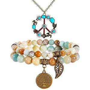 Helende kristallen natuurlijke turquoise kristallen kralen armband twee in een scheidbare levensboom hanger armband parel bloem vrede logo ketting voor Reiki meditatie