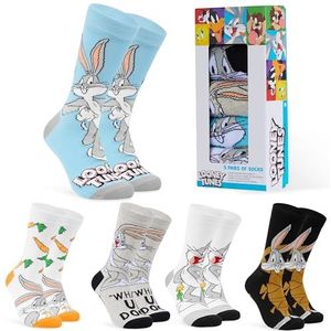 LOONEY TUNES Herensokken, 5 stuks, kleurrijke sokken, grappige sokken, 40-45 (Grijs/Veelkleurig, 40-45 EU)