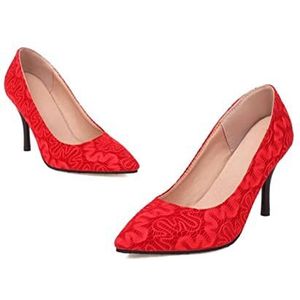YUSHUO Grote maat Big Size Gepersonaliseerde puntige enkele schoenen dames hoge hakken vrouwen schoenen vrouw pumps-Rood, 47