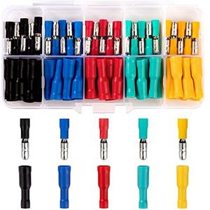 Kabelschoenen, elektrische knelverbinders, ronde kabelverbinders, waterdicht, geïsoleerde connectoren, krimpverbinders, snelsplits, vrouwelijk/mannelijk, 100 stuks