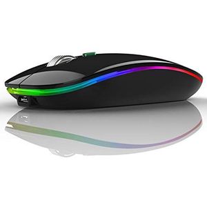 Uiosmuph G12 Oplaadbare draadloze muis, 2.4G muis voor laptop stille muizen draadloos ontwerp met USB & 1600 DPI Compatibel met Macbook iPad PC Computer Notebook Laptop- zwart