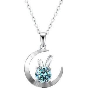 Diamanten kettingen, Geel/Blauw/Roze Moissanite Diamanten Kettingen for Vrouwen, 1CT D Kleur VVS1 Konijn Hanger, 925 Sterling Zilveren Sieraden Geschenken for met Certificaat(Blue)