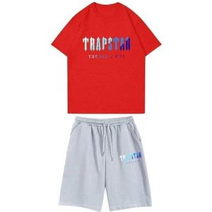Trapstar kinder T-shirt met korte mouwen herensportpak,2-delige joggingbroek van trapstar-katoen met korte mouwen,100-160,jongen,deerntje,Zomer casual trainingspak(Color:17,Grootte:110(child))