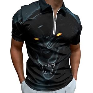 Zwarte Wolf Half Zip-up Polo Shirts Voor Mannen Slim Fit Korte Mouw T-shirt Sneldrogende Golf Tops Tees XL