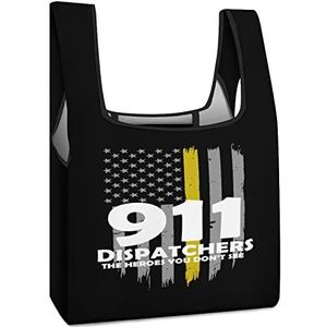 Amerikaanse Gele Vlag 911 Dispatchers Herbruikbare het Winkelen Zakken Opvouwbare Boodschappentassen Grote Vouwbare Tote Bag met Lange Handvatten