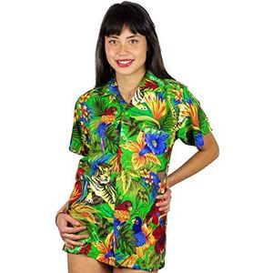V.H.O. Funky Hawaiiblouse Hawaïhemd | dames | korte mouwen | voorvak | Hawaii-print | jungle dieren bloemen | groen | UNICUT