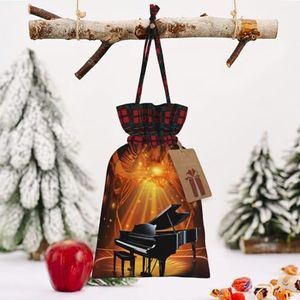 Xzeit Kerst Gift Zakken Trekkoord Wikkelzakken Buffalo Plaid Xmas Goodie Bags Muzikale Theater Kerst Jute Traktatie Zakken voor Kerst Cadeaus Vakantie Party Supplies Favors Bag