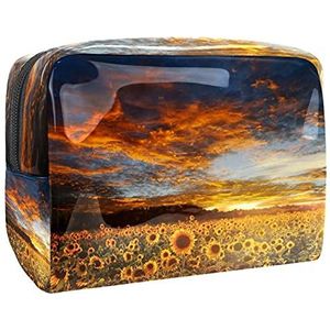 Waterdichte make-up zakje geel zonnebloem blauw en wit streep patroon make-up tas organizer reizen rits toilettas kleine cosmetische tas schoonheid tas voor tieners meisjes vrouwen, MultiColor 07,