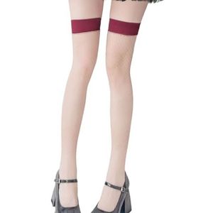 AJTUTUS Ademend Mesh Over De Knie Sokken Voor Vrouwen Antislip Brede Elastische Band Top Visnetten Dij Hoge Lange Lingerie Kousen, Rode Mond Huid Netwo, One size