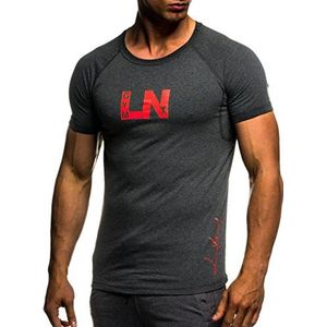 Leif Nelson Gym heren fitness t-shirt slim fit moderne mannen bodybuilder trainingsshirt korte mouwen top heren sport t-shirt - kleding voor bodybuilding training 6282, antraciet-rood, XXL