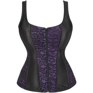 DUNSBY Dameskorsetten dames korset met bandjes zwart overbuste korset grote maat bloemen jacquard korset rits top steampunk korsetten top voor vrouwen (kleur: paars 2, maat: 6XL)