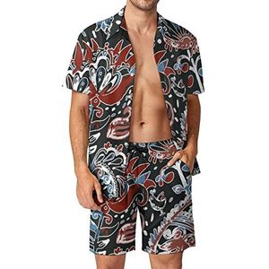 Kleurrijke abstracte paisley mannen 2 stuks Hawaiiaanse sets losse pasvorm korte mouwen shirts en shorts strand outfits L