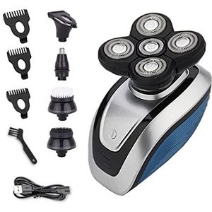 Elektrisch scheermes voor mannen, 5-in-1 elektrisch scheerapparaat voor heren, 4D waterdicht scheerapparaat, USB oplaadbaar, kaal draaien, draagbare tondeuse met vijf hoofden