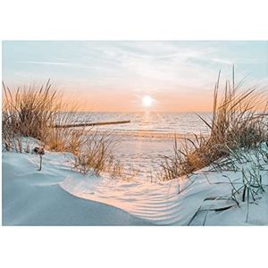 WallArena Fotobehang, wandbehang, vliesbehang, 3D, strand en zee, duinen, zon, Noordzee, kant-en-klaar, (14021, V8 (368 x 254 cm) 4 banen)