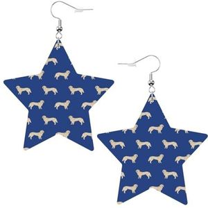 Lederen oorbellen, faux lederen ster oorbellen metallic druppel oorbellen voor vrouwen meisjes, Golden Retriever Royal Blue, Eén maat, Pu Kunstleer