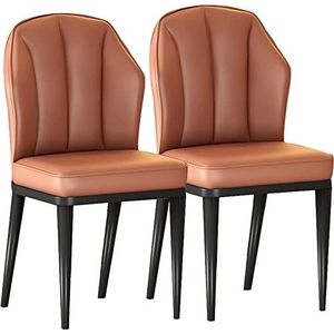 GEIRONV Eetkamerstoelen set van 2, moderne midden van de eeuw woonkamer zijstoelen keukenstoelen met PU kussen rugleuning met koolstofstalen poten Eetstoelen (Color : Orange, Size : Black gold feet