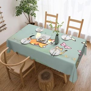 chenfandi Poesje rechthoekig tafelkleed met vlinder, 183 x 137 cm, wasbaar polyester tafelkleed voor eettafels, feesten, evenementen, enz.